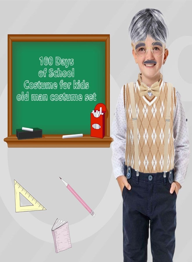 RAAIBB زيّ رجل عجوز للأطفال من RAAIBB، مناسب للأولاد من عمر 3 إلى 10 سنوات، زيّ "100 يوم دراسي"، زيّ جدّ للأطفال للهالوين (بني) RA061L - Image 3